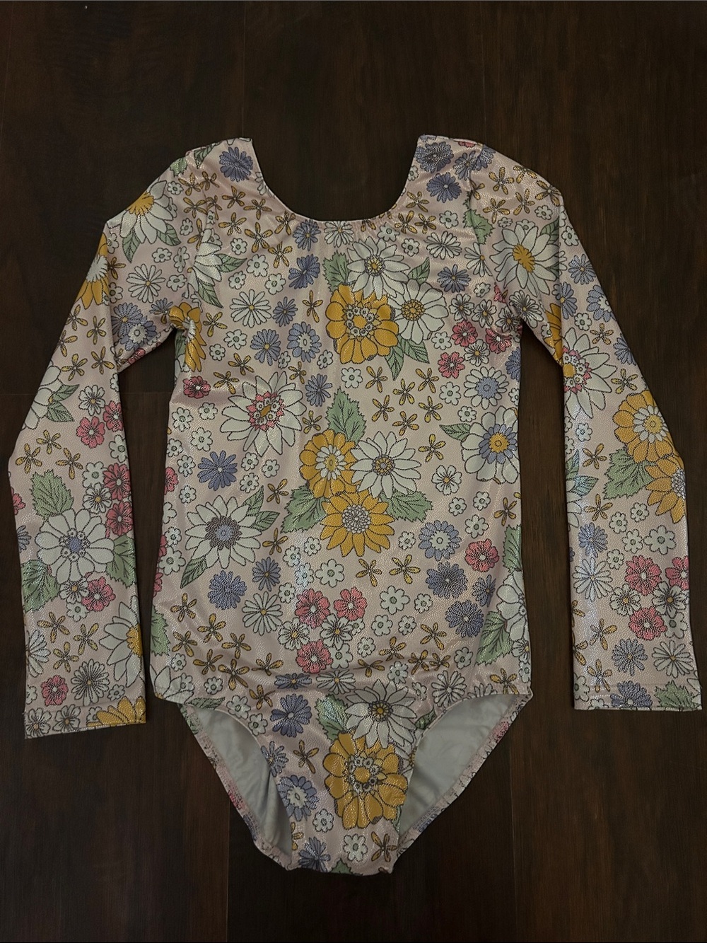 Girls' Shimmery Floral Long-Sleeve Gymnastics Leotard Sz 150